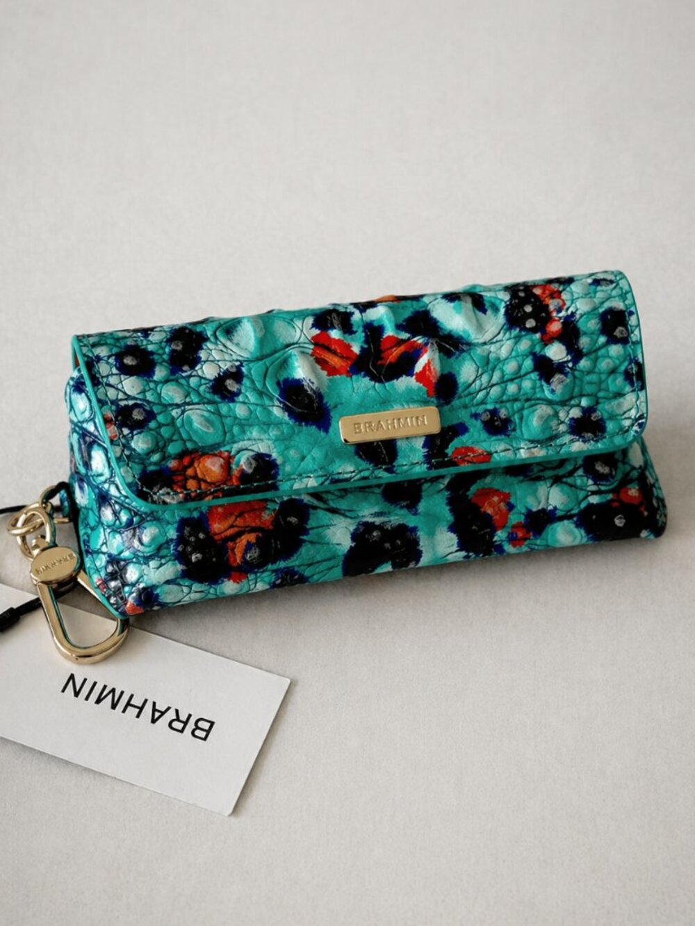 Brahmin Elora Frisky Blue Melbourne Leather Croc-Embossed EyeGlass Case Holder